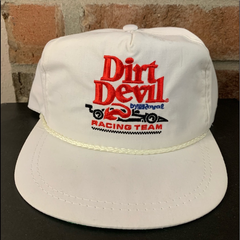 Vintage dirt devil racing team white trucker hat